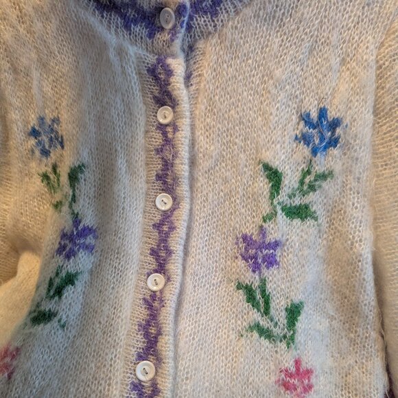 Vintage Mohair Jacket Wool Knit Irish Cottagecore Dopamine Dressing Boho Floral - Picture 3 of 11